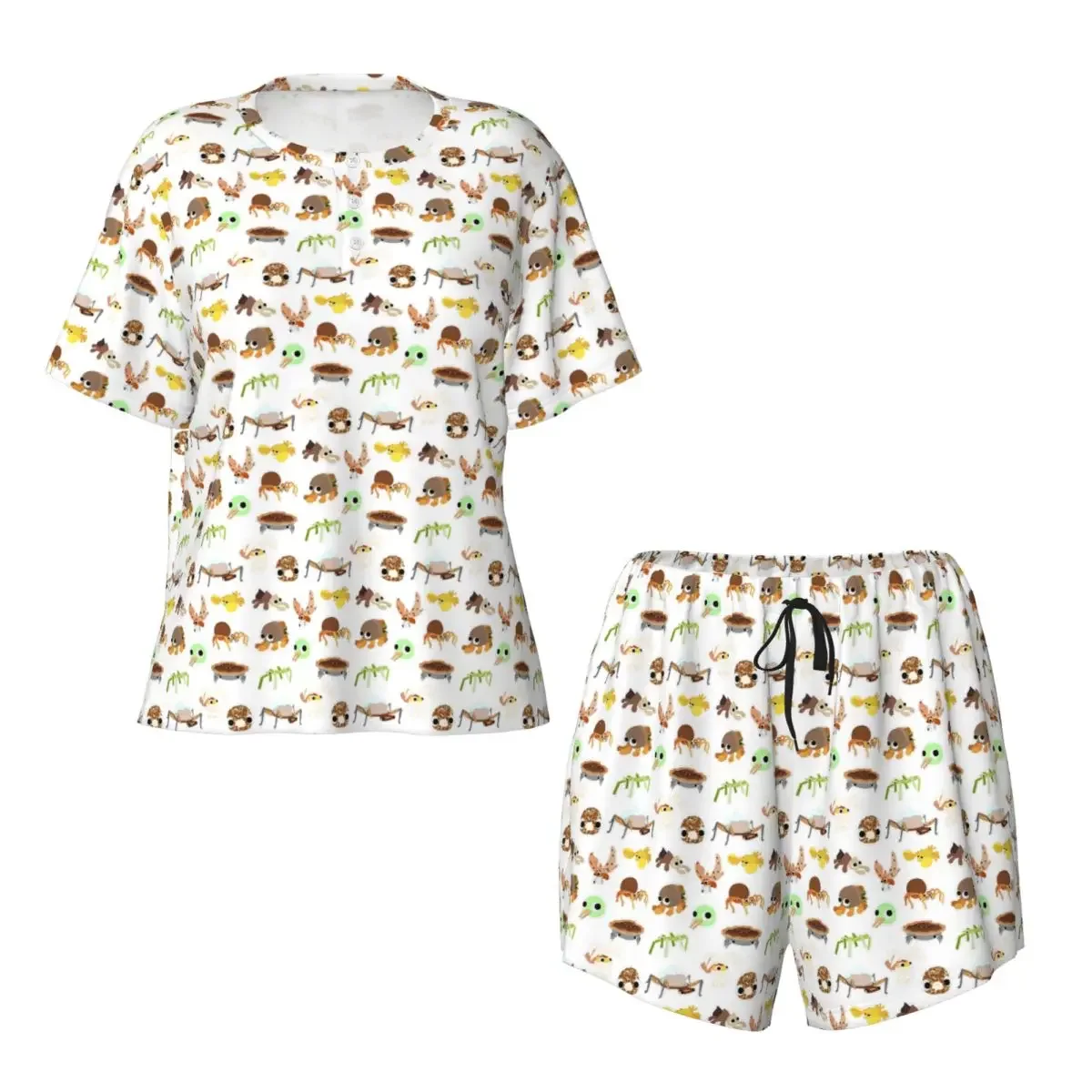

The Isle Of BIGsnax Bugsnax Pack Round Neck Short Sleeves Nightdress for Sleeping Sleepshirts Women Loose Pajama Set Short Pants