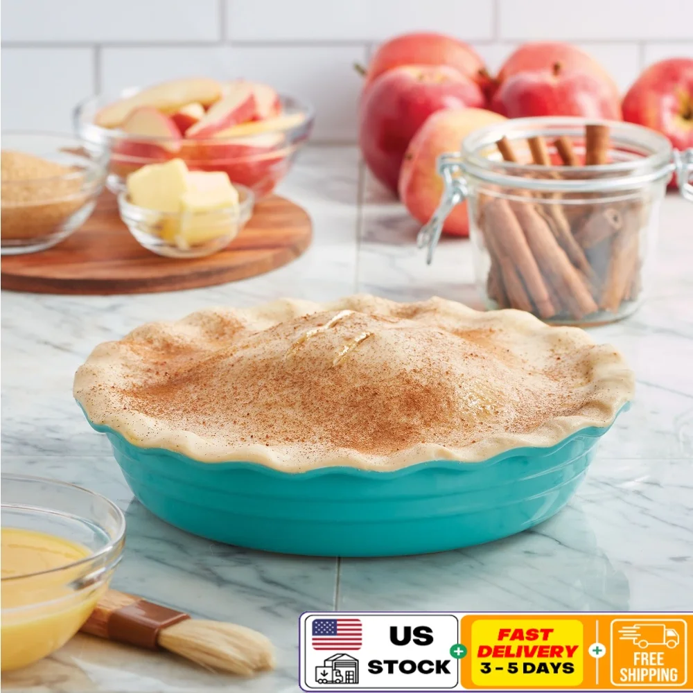 Plato de cerámica para tarta profunda, horno con borde estriado, gres seguros, utensilios antiadherentes para hornear, regalo elegante para hornear en casa, esencial de cocina duradero