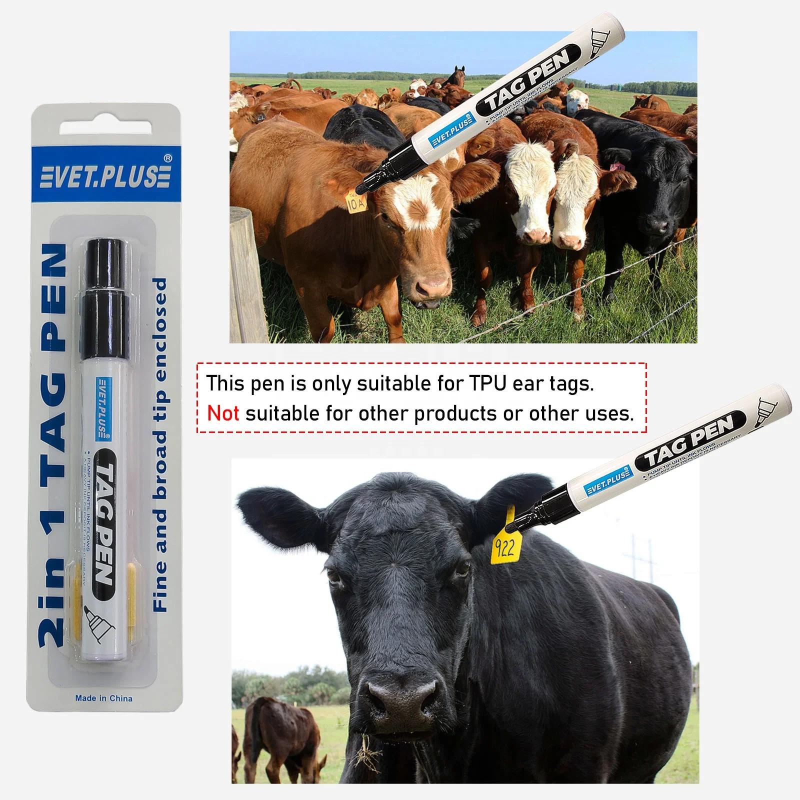 قلم علامة أذن مقاوم للماء ، اختراق قوي ، حبر أسود ، علامات دائمة محمولة للأغنام والخنازير والأبقار