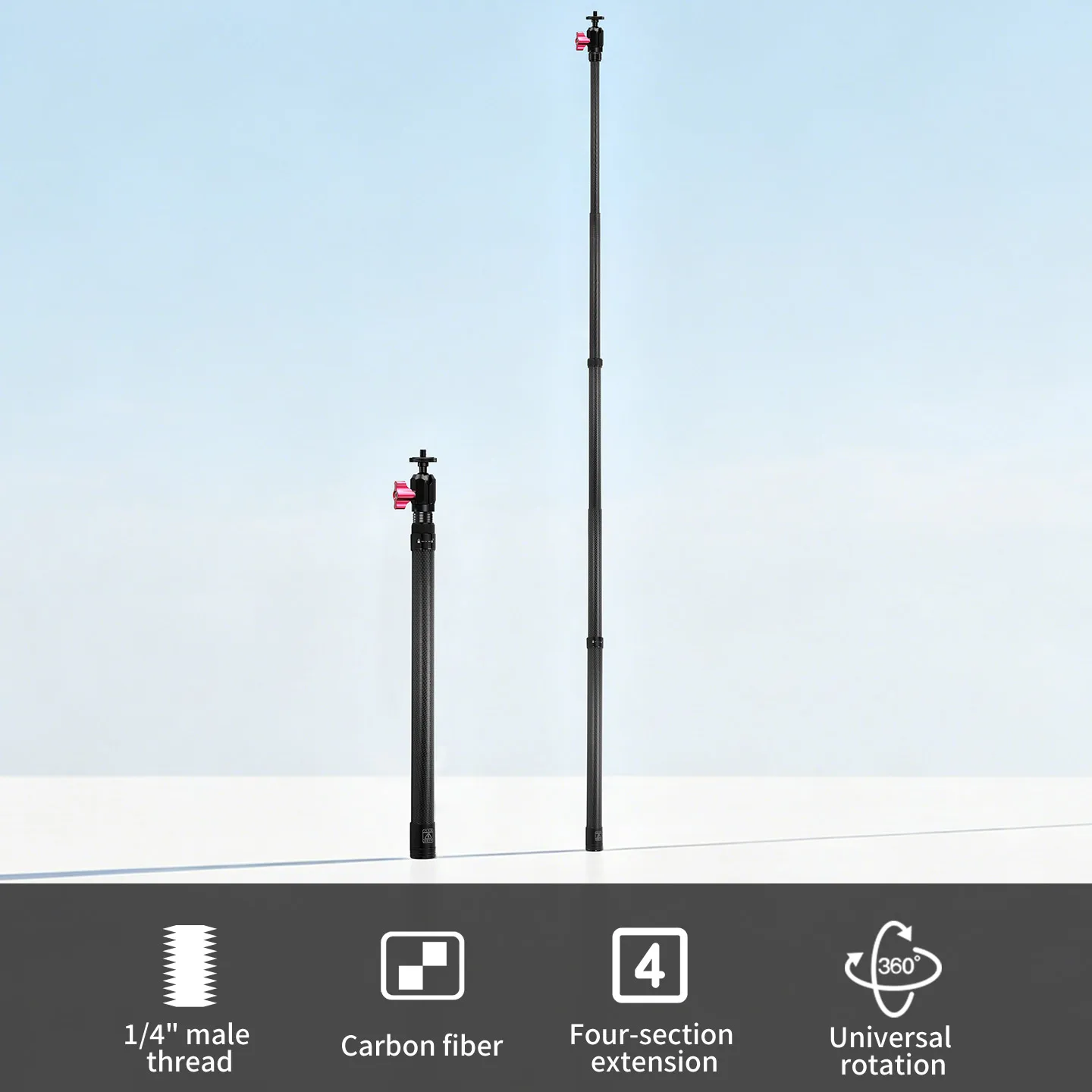 1,1 m Carbonfaser unsichtbarer Selfie-Stick mit 360-Grad-Kugelkopf-Klemme, verstellbar für Insta360 X6 X5 DJI Osmo 360II Action-Kamera – Detail 2