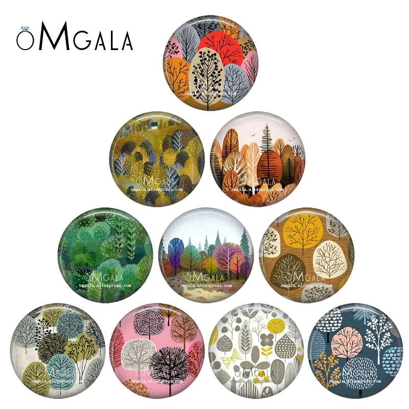 Fashion Lovely Small Tree Art Paintings 12mm/14mm/16mm/18mm/20mm/25mm Round photo glass cabochon demo flat back Making findings