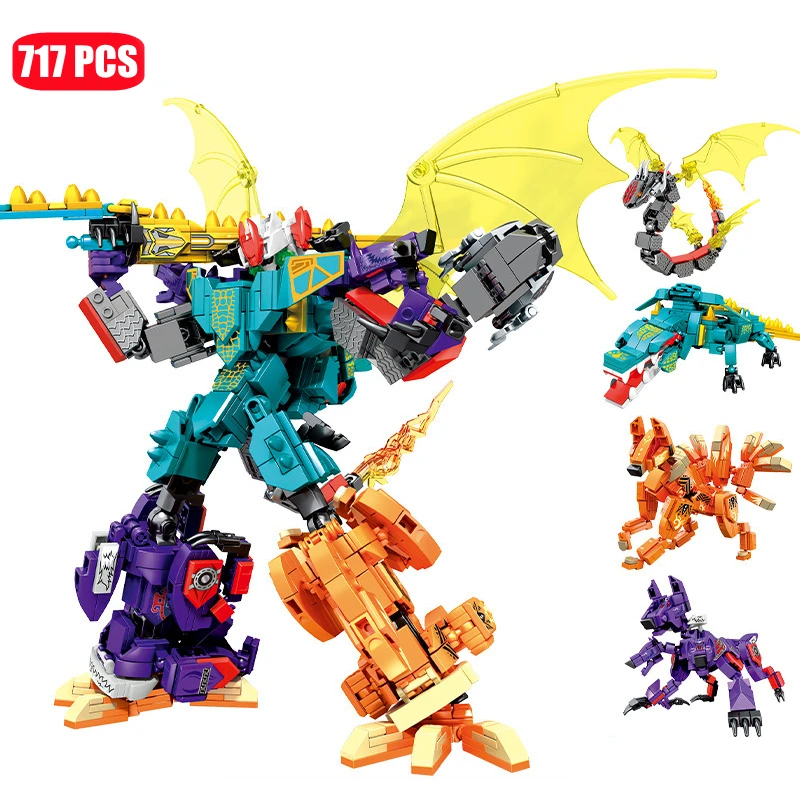 4IN1 DIY Chaos Bringer Deformation Mech Model Building Blocks MOC Animal Transforming Robot Assembly Bricks Kids Toys Boys Gifts