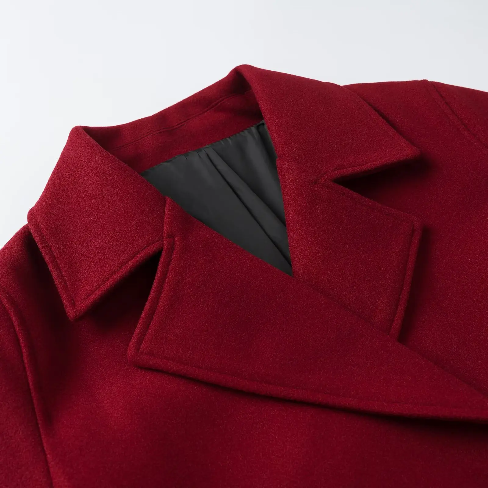 KASLEAD New Women's Woolen Jacket Double Row Buttons Commute Style Long Sleeve Polyester Fiber Flip Collar Short Coat