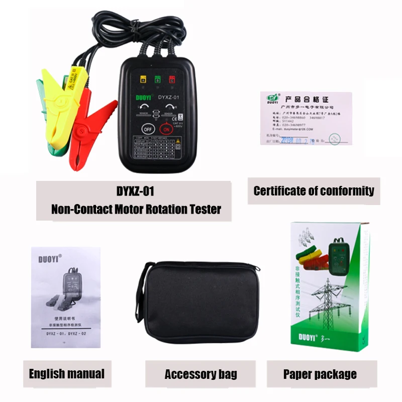 DUOYI DYXZ-01 DYXZ-02 3 Phase Detector Rotation tester Non-Contact Phase Sequence Detector Meter Indicator Digital LED Buzzer