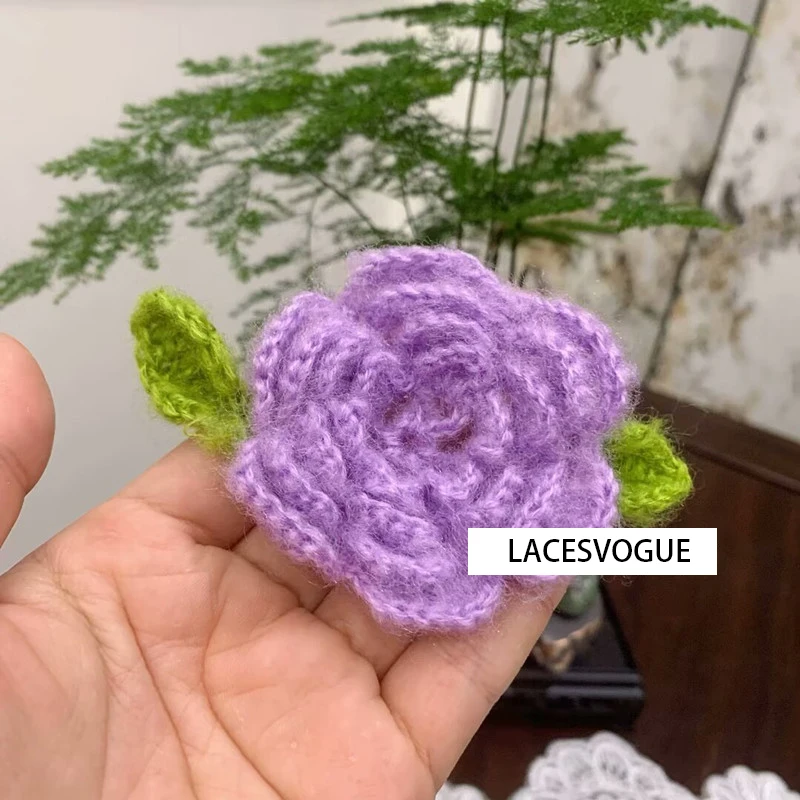 4PCS Handmade Yarn Crochet Knitted Flower Applique, DIY Patchwork, Needlework Sewing Accessories, Cloth paste