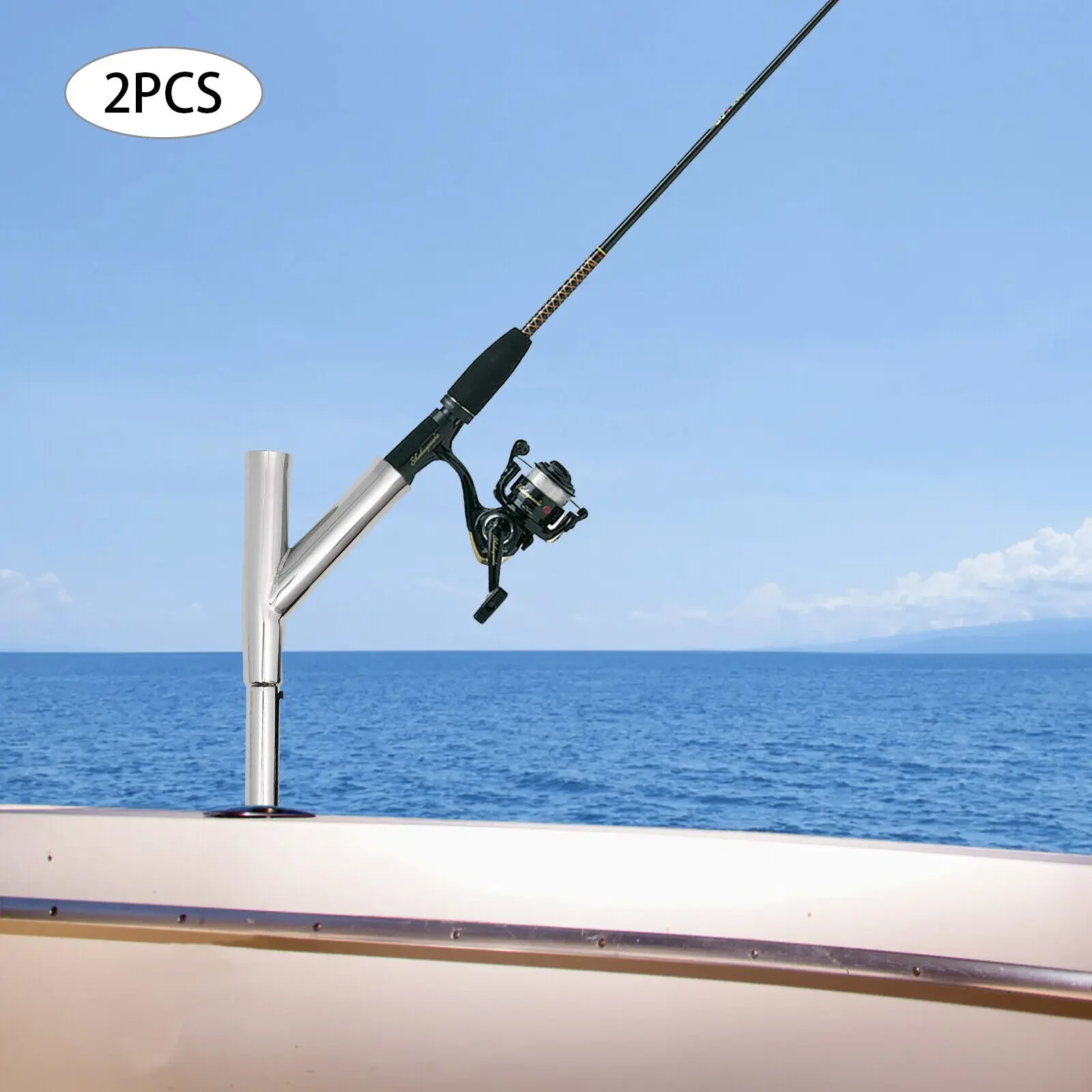 

Stainless Steel Boat Outrigger Fishing Rod Holder 304 Marine Grade Adjustable 2-Pack with Safety Strap for Yacht
