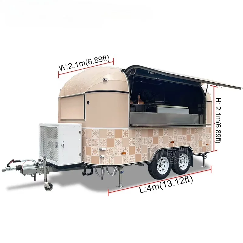 Custom Single Axle Mobile Food Cart Service Truck Customized Food Truck Round Model Food Van Mobile Snack Cart Coffee Trailer