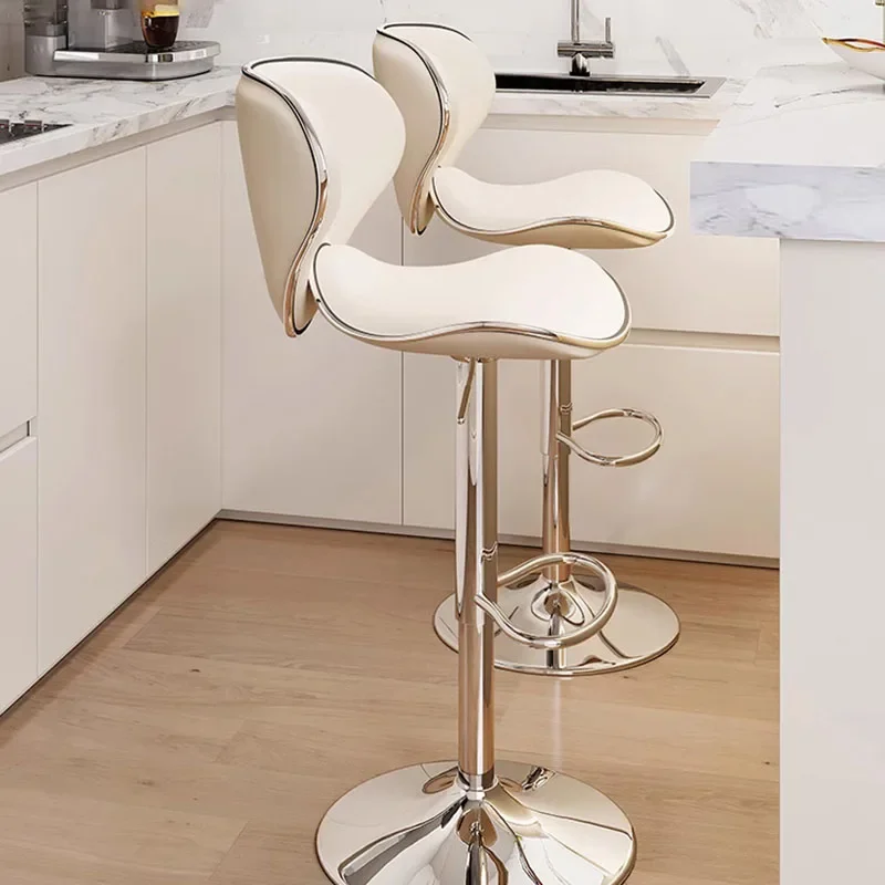 Cream Color Resistant Bar Stool Adjustable Height Luxury Home Use for Cashier Counter High Seat