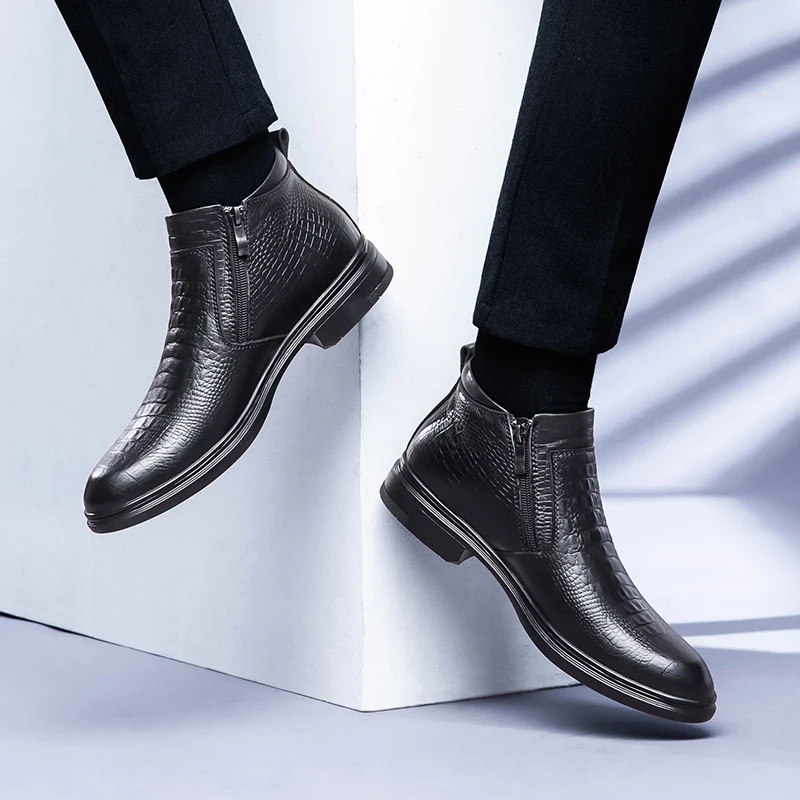 Genuine Leather Autumn Winter Business Dress Snow Boots Men\'s Office Ankle Formal Boots for Men Designer Casual Shoes Sneakers