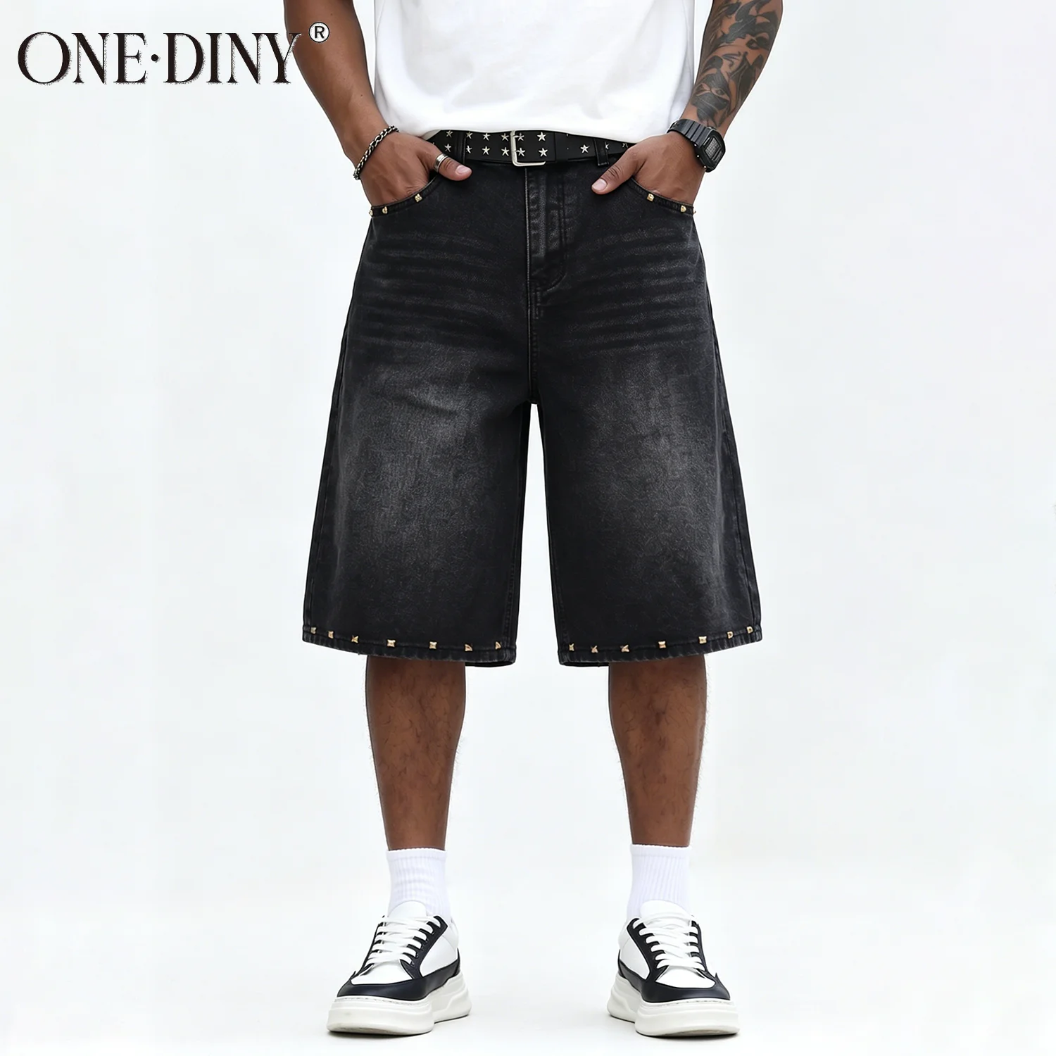 Streetwear Brand Denim - Calças Jeans Jorts Masculinas Vintage Pretas