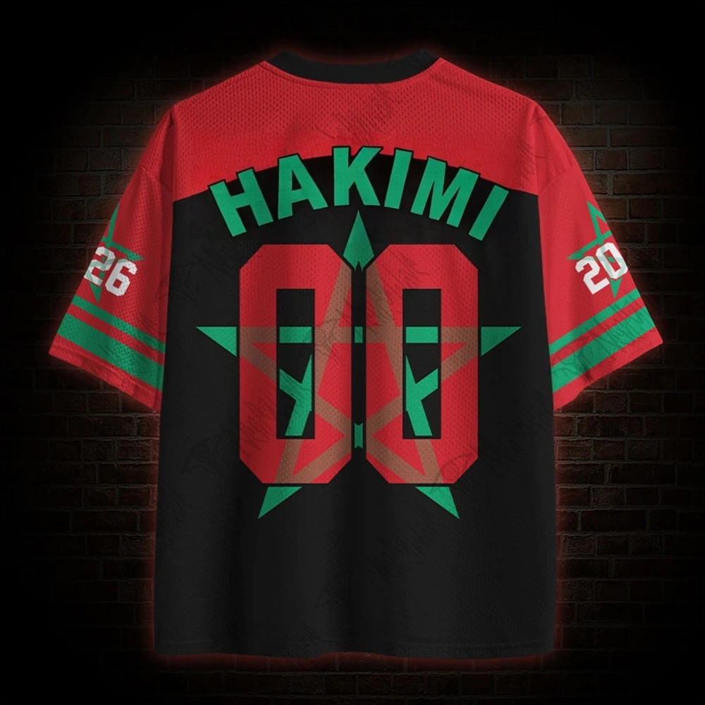 2026 NEW Achraf Hakimi Moroccan Stadium Jersey Atlas Lion and Moroccan Flag Printed Breathable Mesh Soccer Shirt