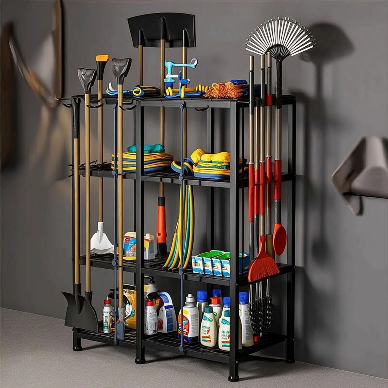 Garden Tool Organizer Three-Tier Garden Tool Rack Space-Saving Freestanding for Gardeners, Garage, Shed
