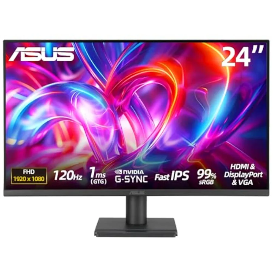 

24 inch Monitor FHD 1920x1080 120Hz 1ms Adaptive-Sync 99 sRGB Anti-Glare Eye Care VESA Mountable Speakers HDMI DisplayPort VGA