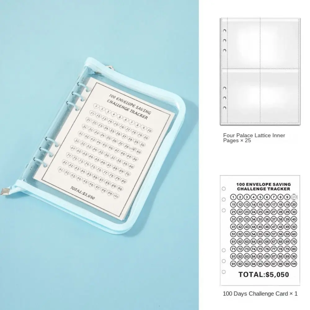 Tear Resistant 100 Days Envelope Challenge Clear PVC Loose-leaf Notebook Set Kawaii Waterproof Savings Challenges Book Students