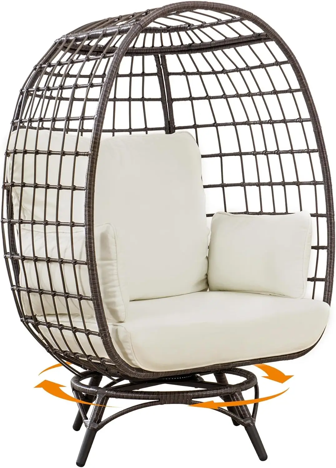 

Sunjoy Cuddle Wicker Swivel Lounge, Oversized Indoor Outdoor Egg Chair with 4 Cushions for Patio, Backyard, Living Room, Brown