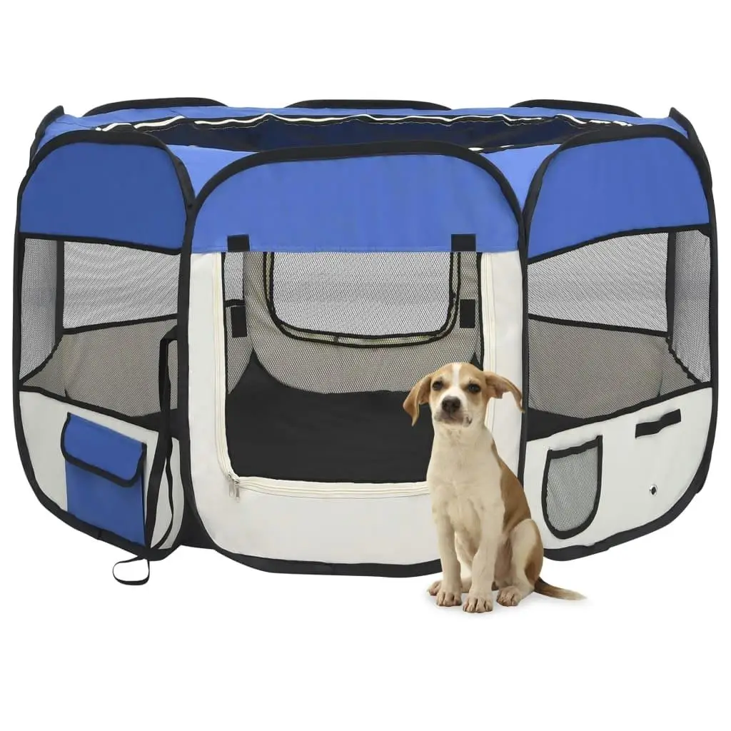 Portable Foldable Dog Playpen with Carry Bag - Blue 43.3x43.3x22.8in for Indoor/Outdoor Use