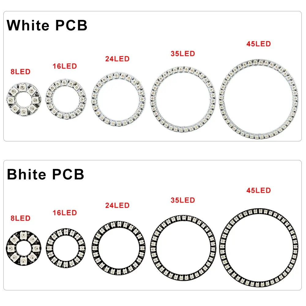 8ถึง45พิกเซล WS2812B DC5V DIY แหวน LED แยกที่อยู่ได้ WS2812ในตัวโมดูล IC 5050 RGB กลมไฟวงกลม