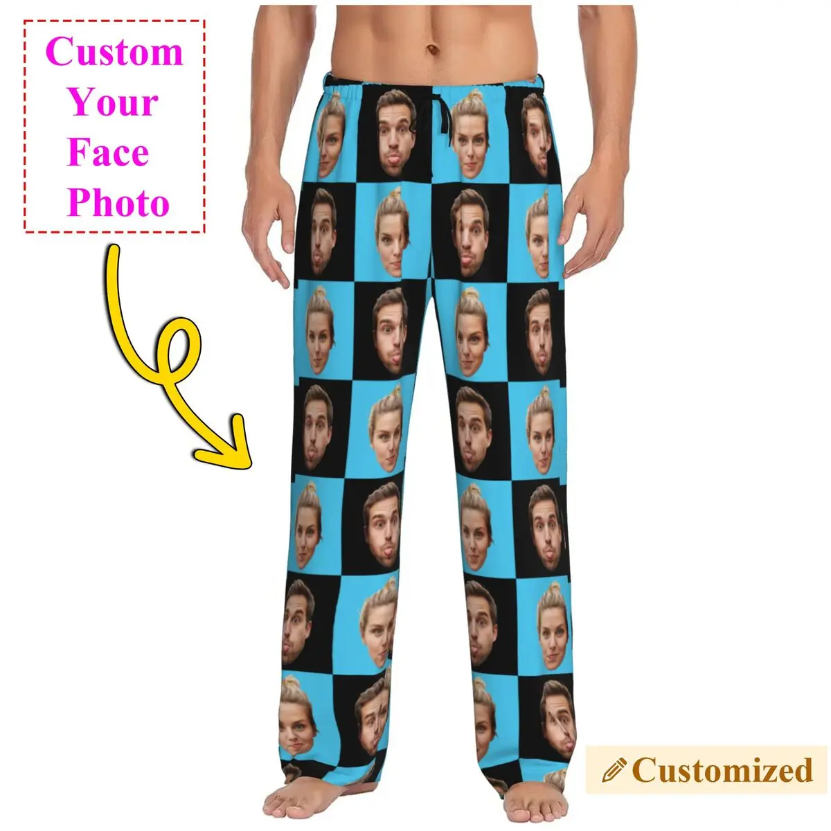 

Men's Personalized Face Photo Custom Pajama Pants Sleepwear Sleep Lounge Bottoms with Pockets