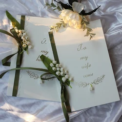 2pcs/set Small Fresh Wedding Vows Book with Pens Bride and Groom Handbook Vow Notebook for Bride and Groom Wedding Decoration