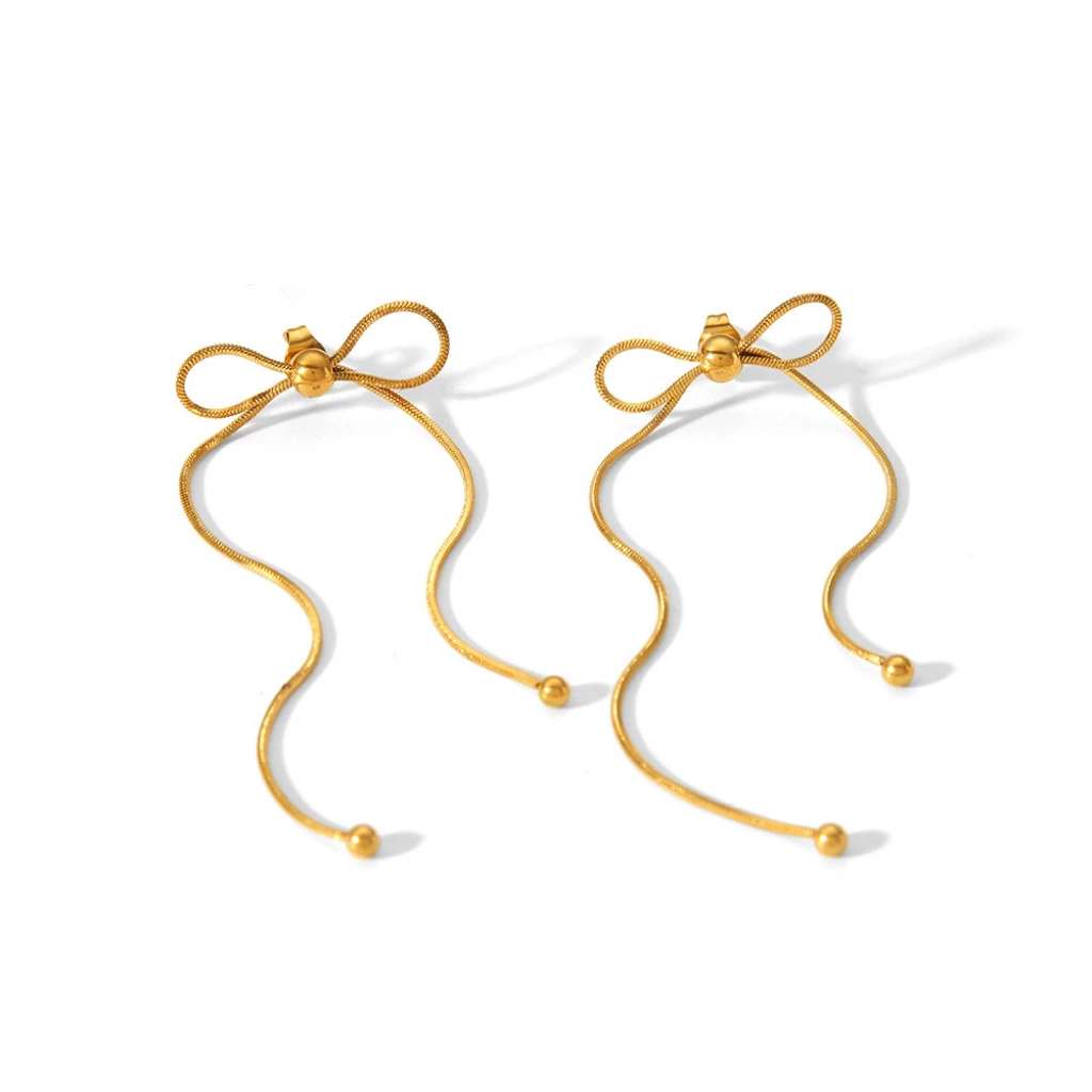PAPERPLUS | Bow Earrings Stainless Steel. Women Fashion Jewelry. Sweet and Romantic Gift.1Pair.Gold Charms.Lovely.New