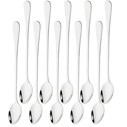 10P Silver Long Handled Teaspoon Juice Coffee Stirring Stainless Steel Cutlery Spoon Ice Cream Dessert Spoon Kitchen Accessories