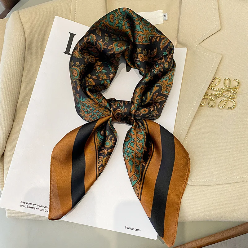 Luxury Brand 2023 Print Women Square Scarf Imitation Silk Neck Scarf Elegant Style Sunscreen Inelastic Bandana