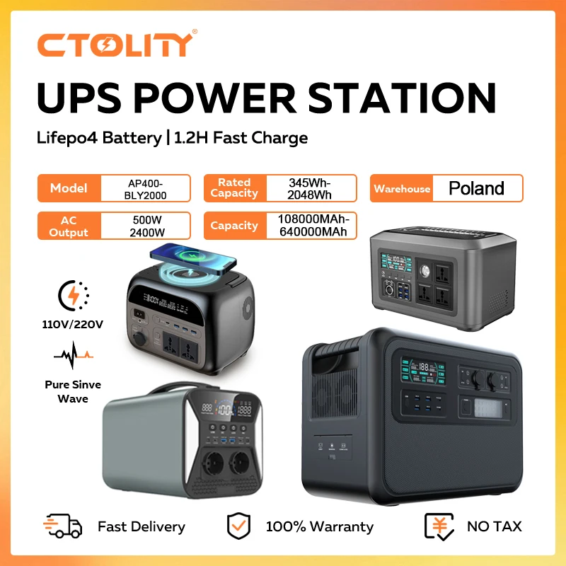 CTOLITY AP400 2400W Power Station 192Wh 1000Wh Apartment Charging Station LiFePo4 Battery Portable Electric Machine 220V Home RV