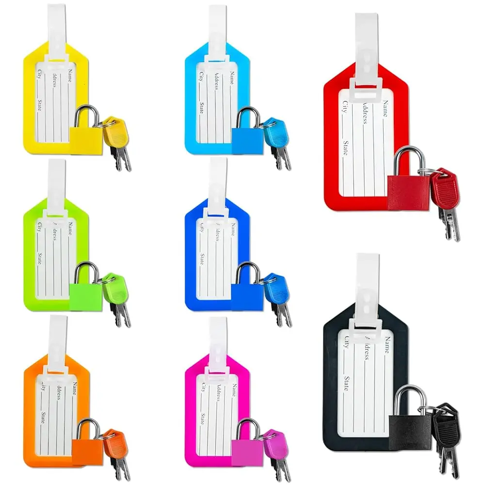 

Набор из 8 замков для багажа с ключом + 8 бирок для багажа, бирки для чемоданов, именные бирки, мини-замки, разноцветные, прочные.