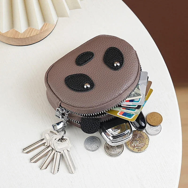 Portable Double Layer Creative Panda Wallet Solid Color Mini Zipper Coin Purse Earphone Pouch Clutch Small Item Bag Women