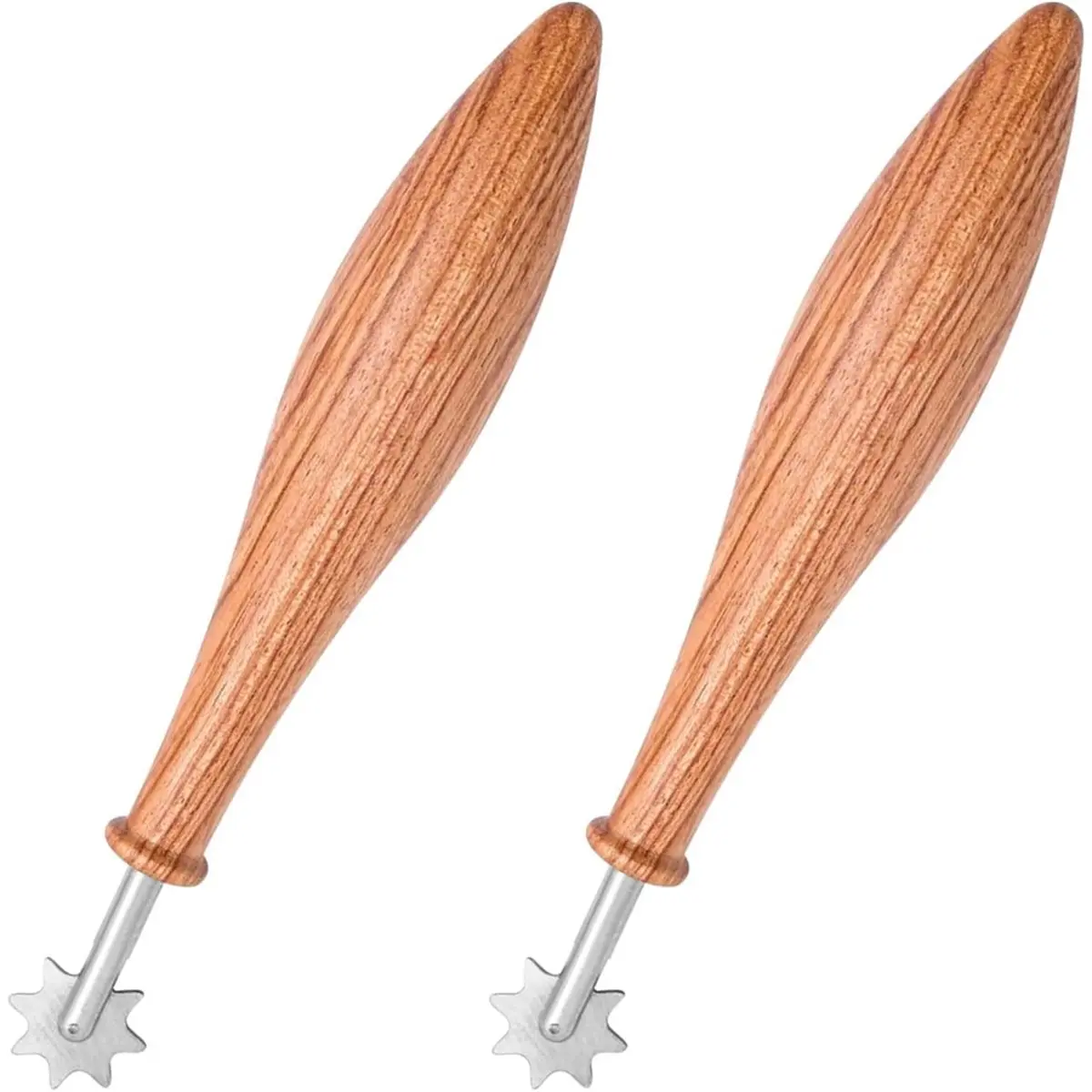 2PCS Wood Clay Pattern Roller Tool, Wooden Handle Pottery Tools with Stainless Steel Roller Head and Rosewood Handle