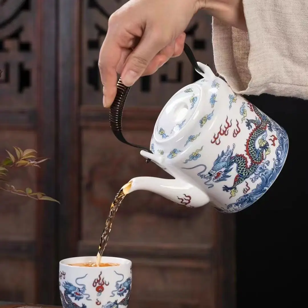 Jade Porcelain Tea Set, Large Size Making Tea Pot and Cup, Blue and White Ceramic Girder Teapot and Teacup, Teaware, Chinese