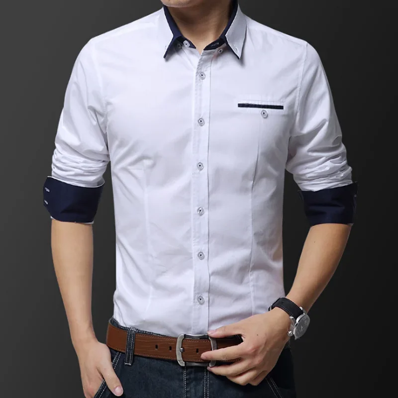 Fashion Handsome Regular Fit Casual Men Long Sleeve Shirt Design Good Fabric Soft Comfortable White Khaki Pink Men Dress Shirts