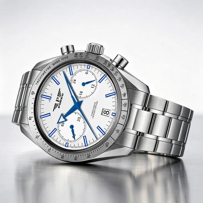 PINDU Luxury Quartz Watch Men VK64 Sweep Seconds Movement Sapphire All Steel Material Automatic Calendar Accurate Tra Wristwatch