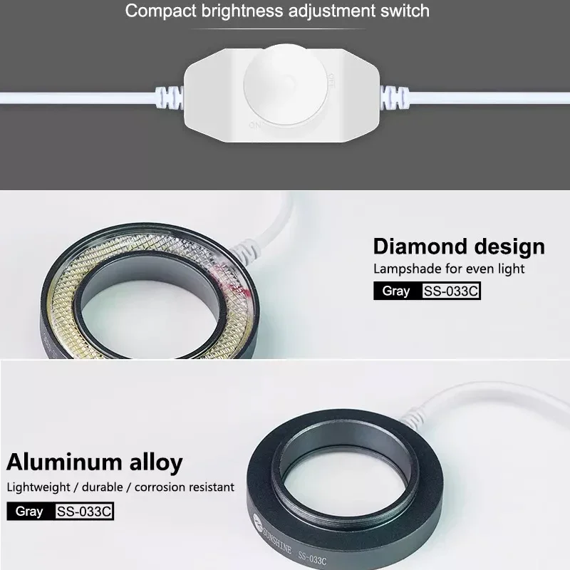 SUNSHINE SS-033C LED Microscope Light USB Adjustable Ring Light UV Oil Smoke Proof Mirror for Phone BGA Repair Microscope Lamp