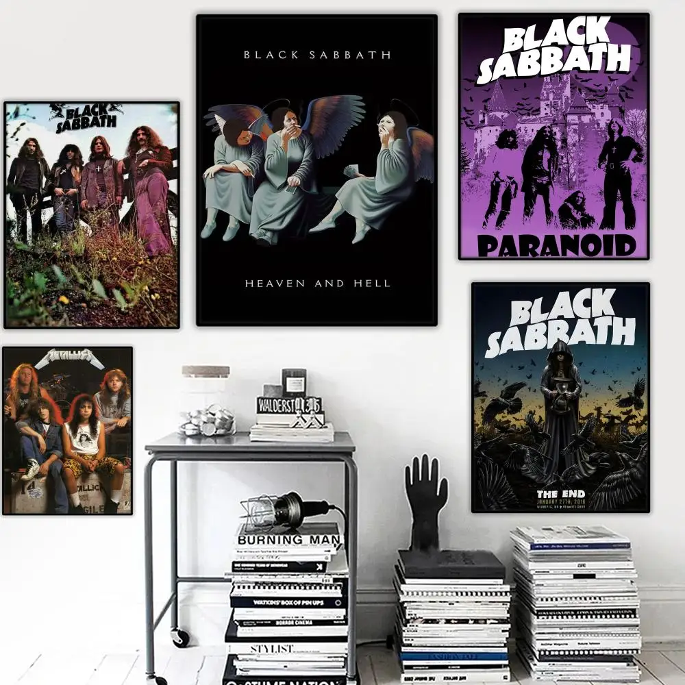 Black S-Sabbath Band Poster Stickers Mural Painting Self-Adhesive Wall Decals for Bedroom Living Room Home HD Decor Gift