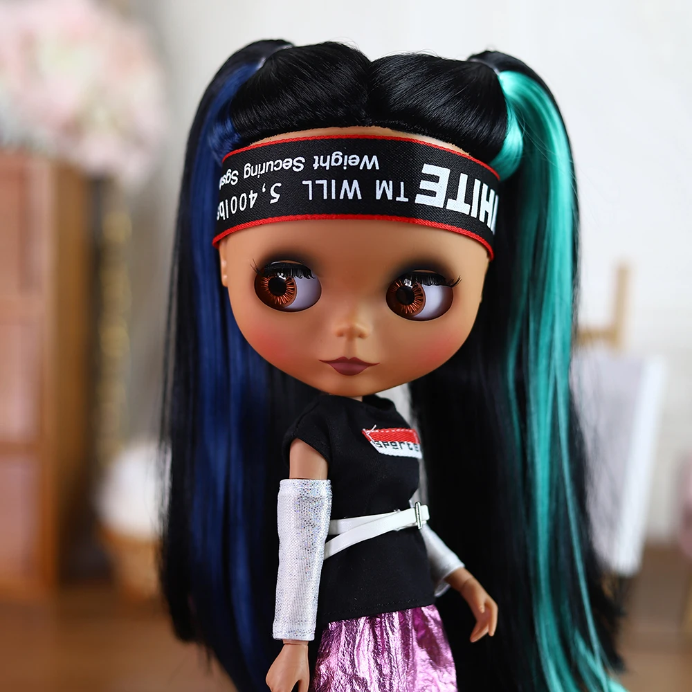 ICY DBS Blyth doll ball joint body colorful hair black skin matte face nude doll and set doll dress up game gift fot girl