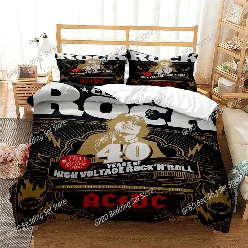3D Printed AC/DC Rock Band Bedding Set Duvet Cover Bed Set Quilt Cover Pillowcase Comforter king Queen Size Boys Adult Bedding