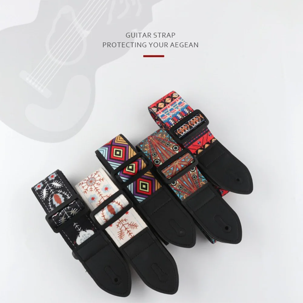 5CM Guitar Strap Adjustable  High-Grade Printing Ethnic Style Pure Cotton Embroidery Electric Acoustic Guitar Accessories