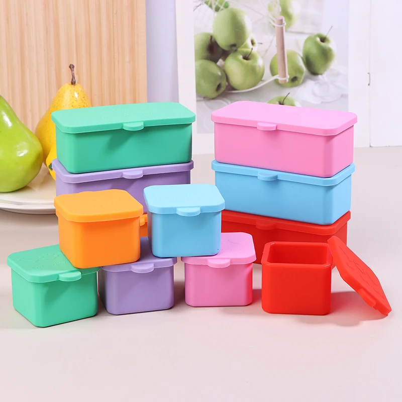 Silicone Bento Box Condiment Organizer Sauce Divider Cup With Lid Square Rectangle Condiment Storage Box Reusable Kids Lunch Box