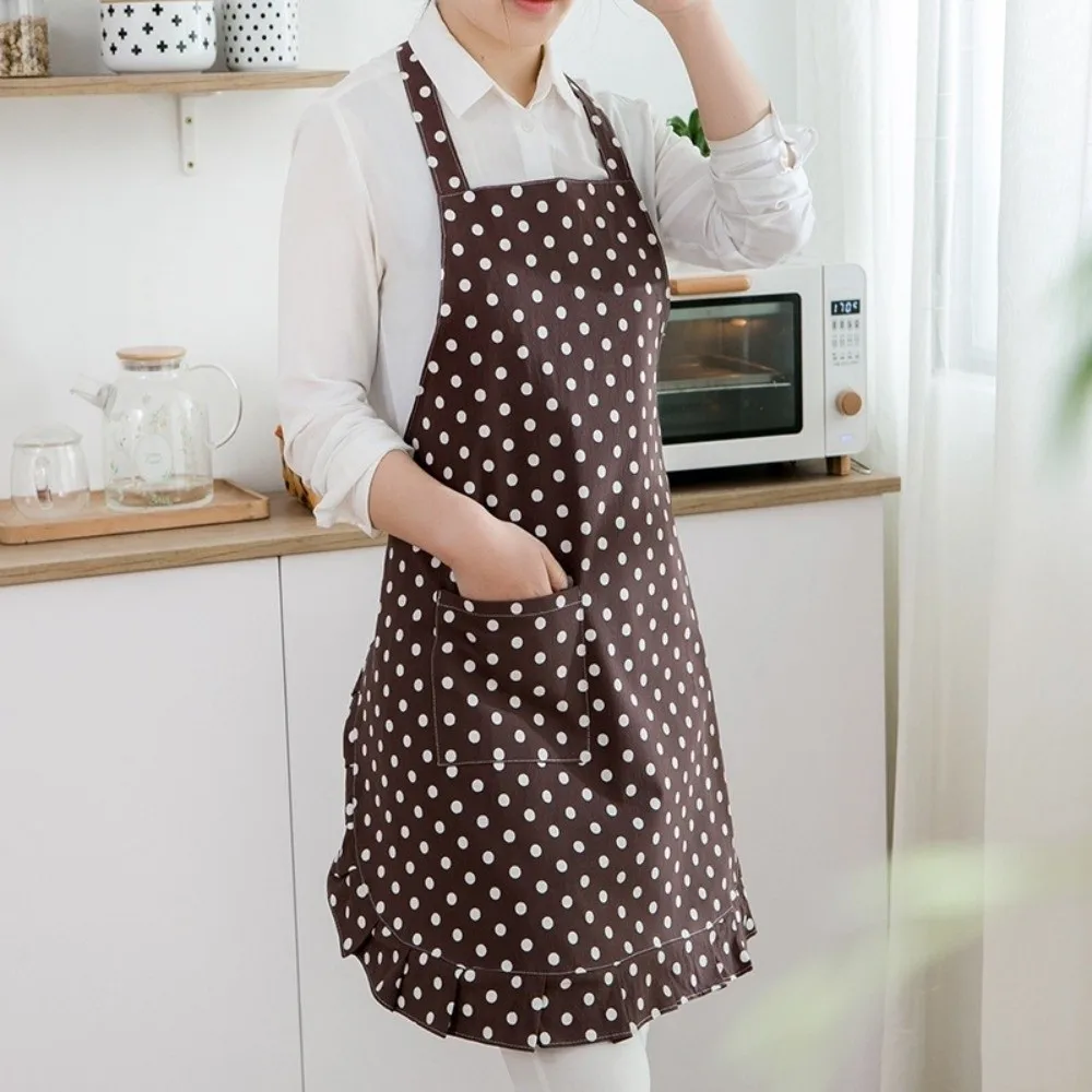 Elegant Kitchen Aprons Polka Dot Pattern Japanese Style Kitchen Apron Wrinkle Edge Breathable Nail Salon Beauty Apron for Women