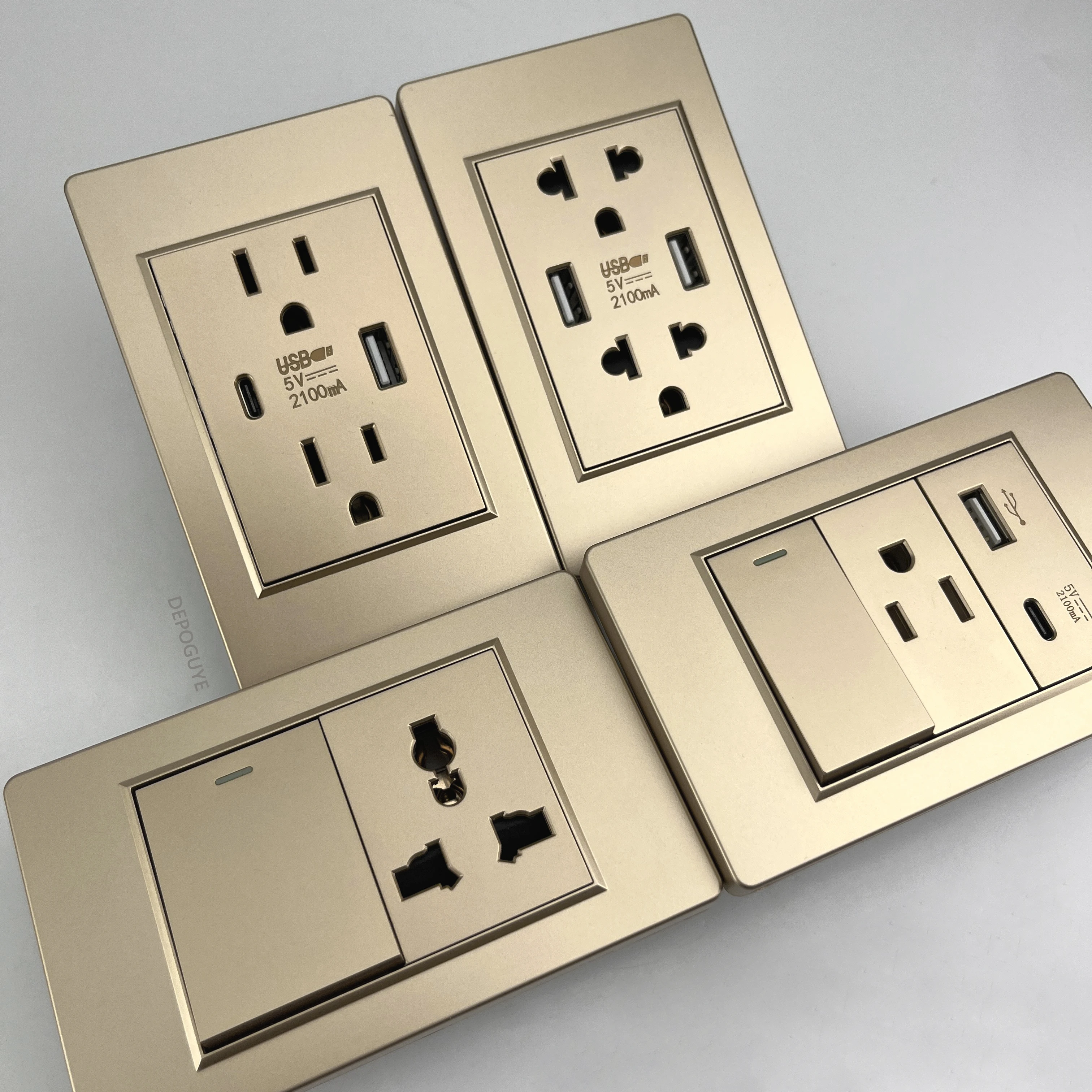 American Mexico Standard Double USB Plug Type C Wall Quick Charging Socket US home Light Switch Panel PC Electrical Power outlet