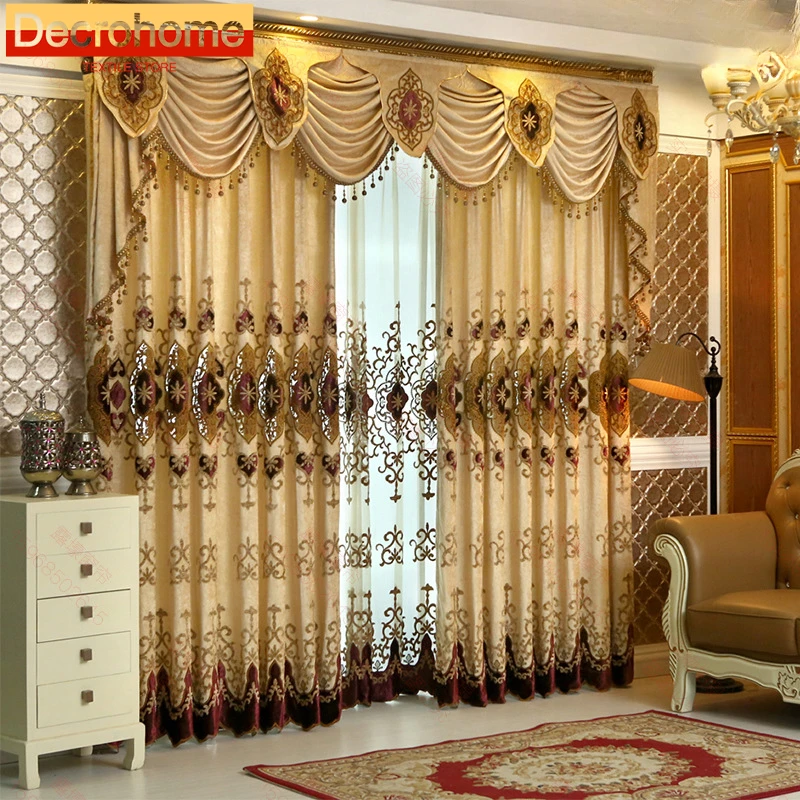 

European Chenille Luxury Embroidered Blackout Curtains for Living Room Bedroom High-grade Finished Floor Window Customize