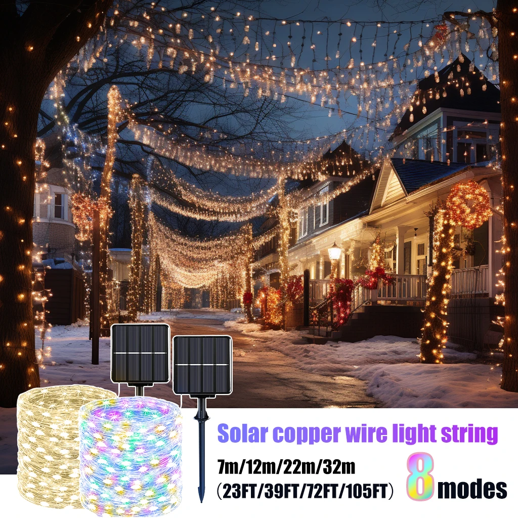 Solar Fairy Lights Outdoor Solar Powered Garden Lights Outside 8 Modes Waterproof Solar String Lights for Trees Party Christmas