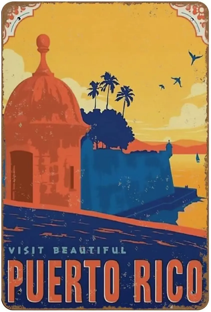 Metal Tin Sign - Puerto Rico Caribbean Vintage Travel Posters Tourism Poster Travel Posters Novelty Retro Vintage Auto Lice sign