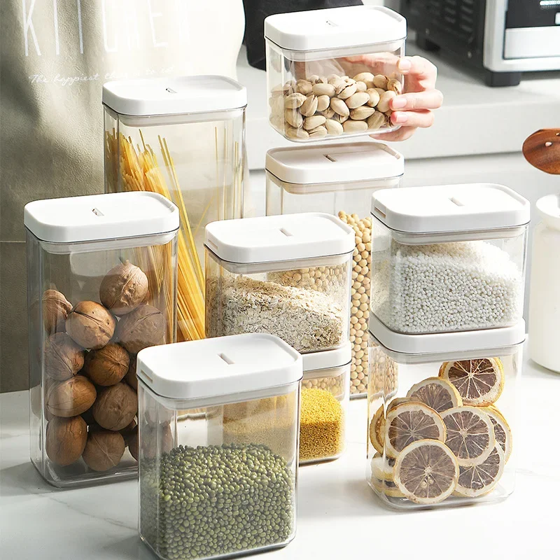 

Clear Plastic Food Storage Container Sealed Jar with Lids Lock Nuts Oat Spice Tank Grain Storage Box Kitchen Gadgets Waterproof