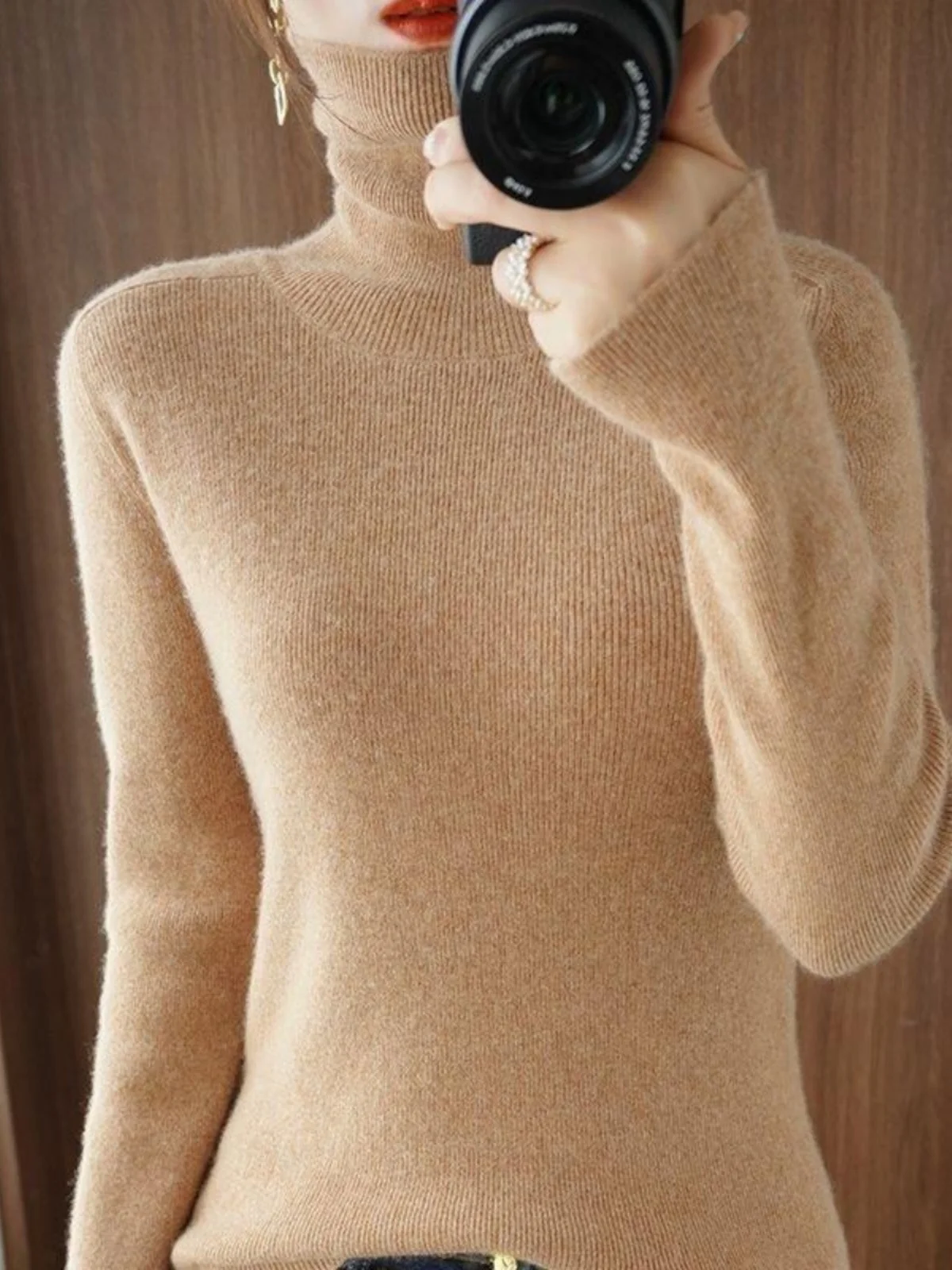 Elegant White Slim Fit Collar Sweater Drawstring Stand Collar Non-Irritating Inner Wear Women's Off-Season New 2026 Fashionab...