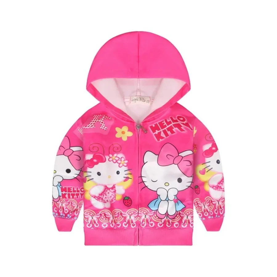 Hello Kitty Cute Cartoon Girls Hooded zipper Jackets Children\'s Wear Casual Simple Coats Baby Foreign Style Warm Windproof Tops