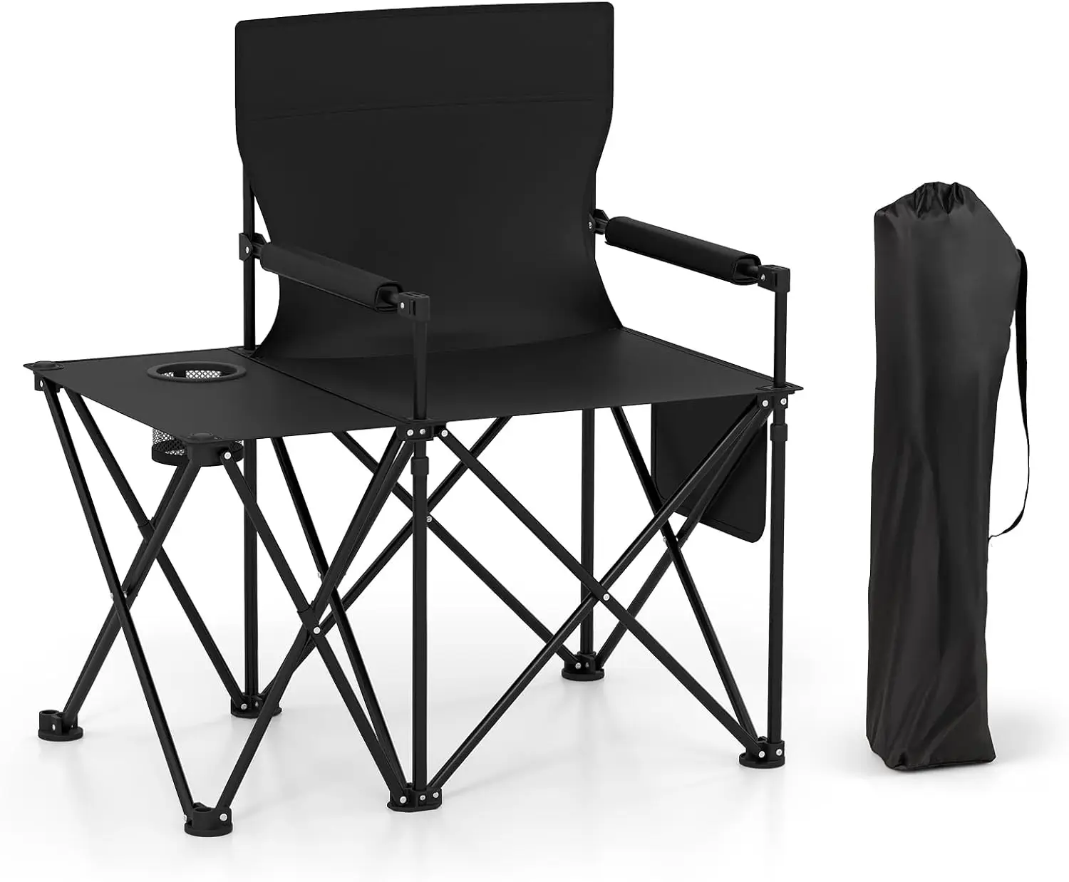 

Oversized Camping Chair with Side Table, Folding Heavy-Duty Picnic Chair w/ 2 Storage Pockets, Cup Holder, Padded Armres