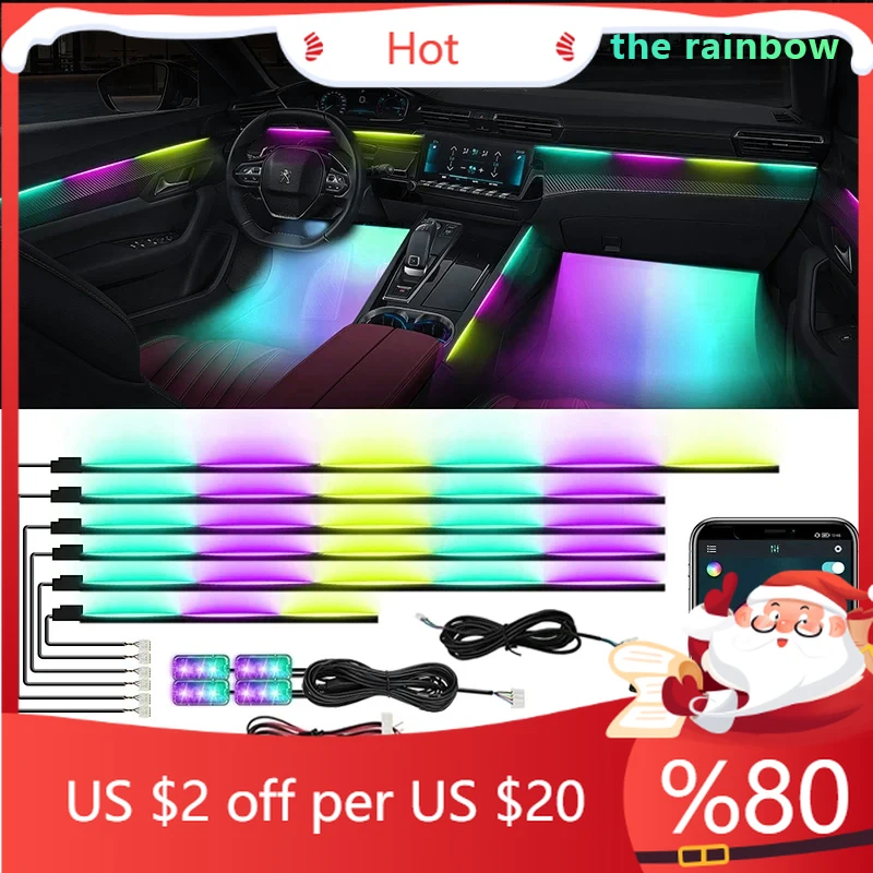 

Styling Mouldings Hot 6/10/14/18/22 in 1 Led Car Hidden Ambient Light Symphony RGB 64 Color Bluetooth APP Interior Acrylic Matt