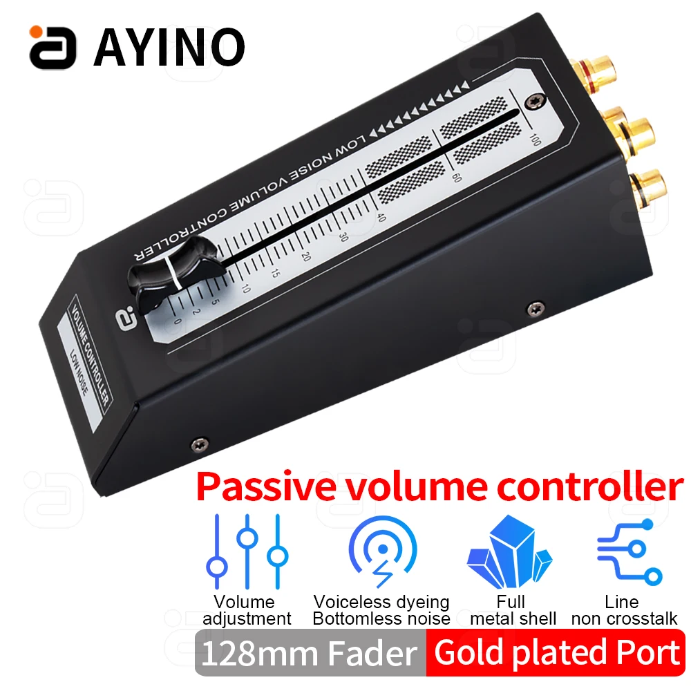 

AYINO 128mm Fader High Precision Passive Volume Controller HiFi Pre-Amp Preamp Speaker Audio Adjuster RCA Gold plated Port